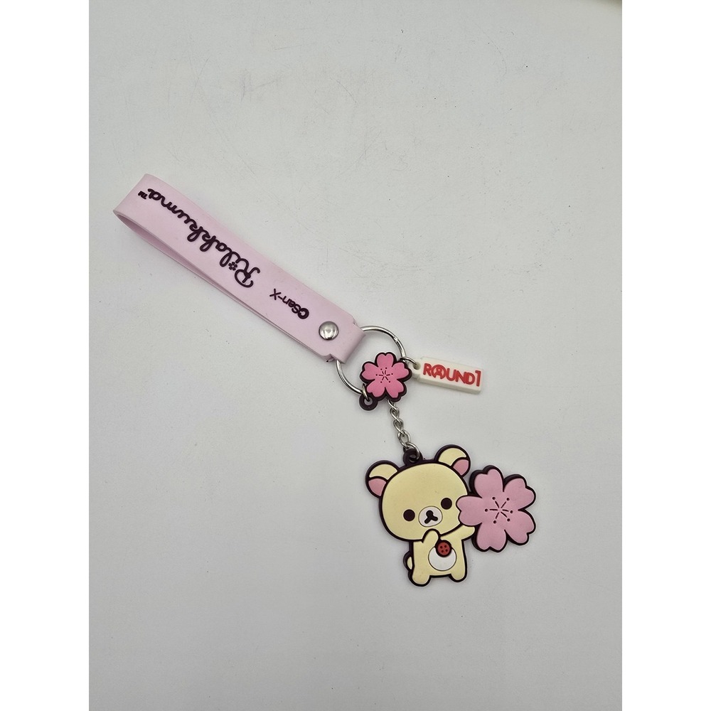 NEW San-X Rilakkuma Korilakkuma Cherry Blossom Sakura Keychain Strap Round 1